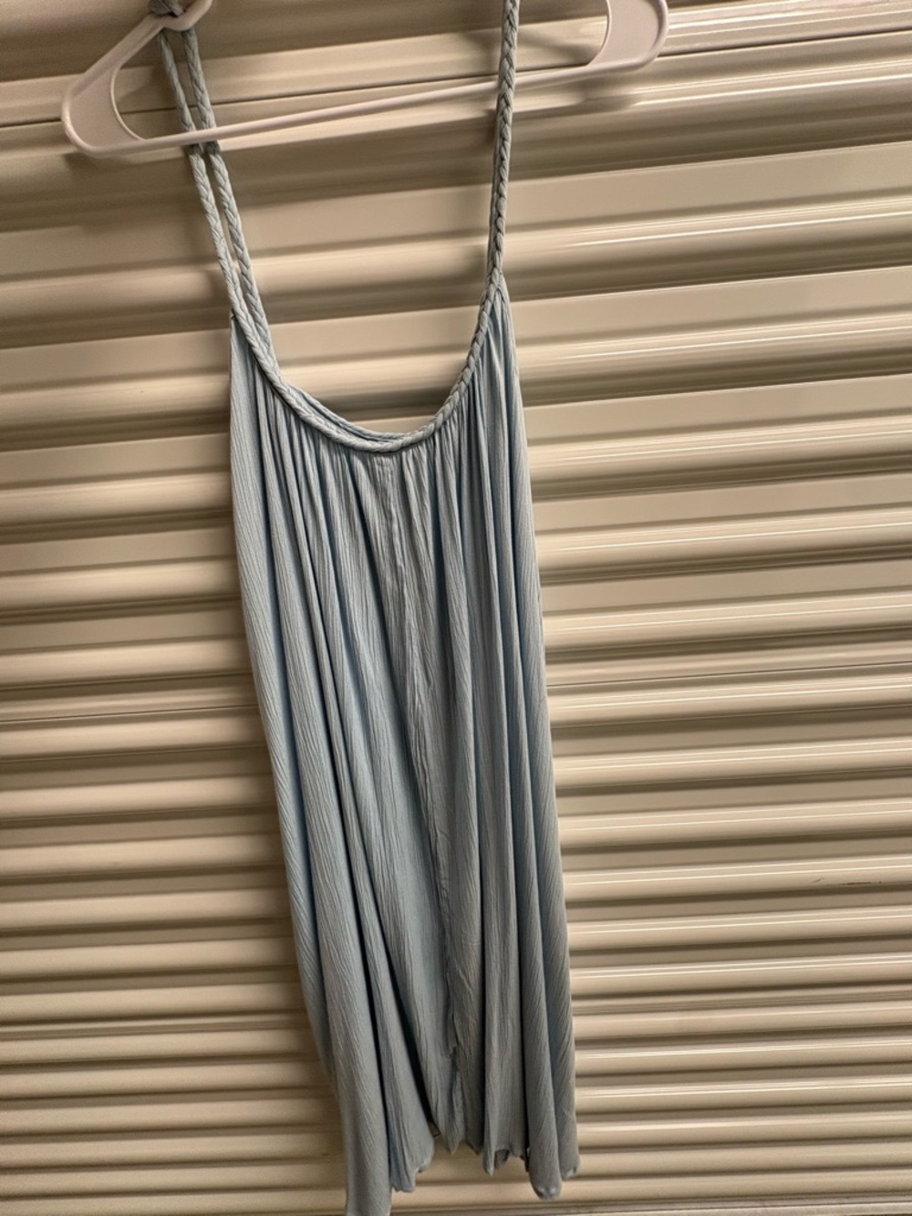 Light Blue Braided-Strap Pleated Slip Dress
